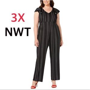 NWT (3X) polka dot vertical stripe black white jumpsuit pantsuit flutter sleeve